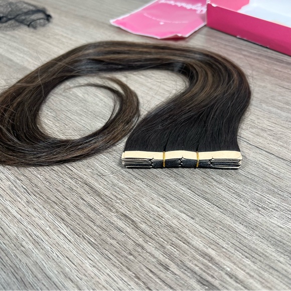 Dark Brown Chestnut Brown Balayage Remy Human Hair 20” Tape In Hair Extensions - Picture 3 of 11